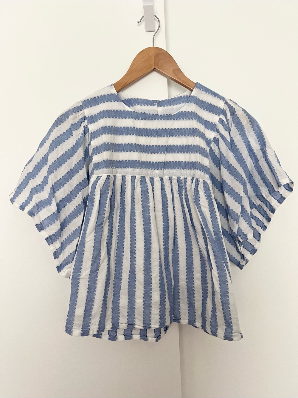 Emerson Fry India Collection Basalie Top Blouse Scallop Blue Stripe Small $118 - Picture 6 of 12